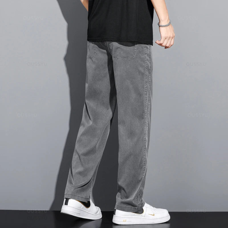 Summer Thin Soft Lyocell Fabric Jeans Men Loose Straight Wide Leg