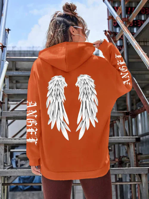 Beautiful Angel Wings Printed Hoodies Women Warm Comfortable Casual