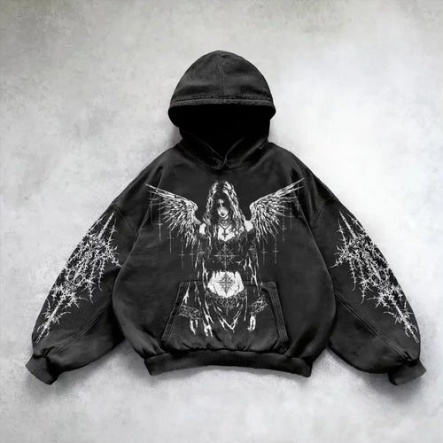 Y2k Vintage Fashion Print Zip Up Hoodies New Harajuku Hip Hop Long