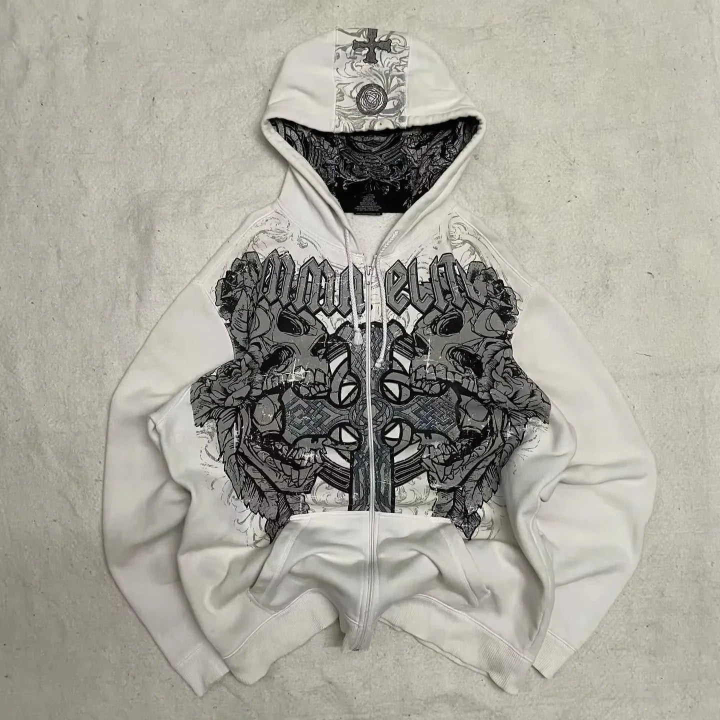 American Hip Hop Joker Pattern Embroidered Zipper Hoodie Women Street Y2K New Punk Fleece Padded Sweatshirt Unisex Casual Hoodie