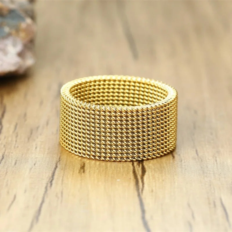 10mm Black Circle Woven Mesh Rings High Quality Stainless Steel Flexible Wedding Band Ring For Men Jewelry