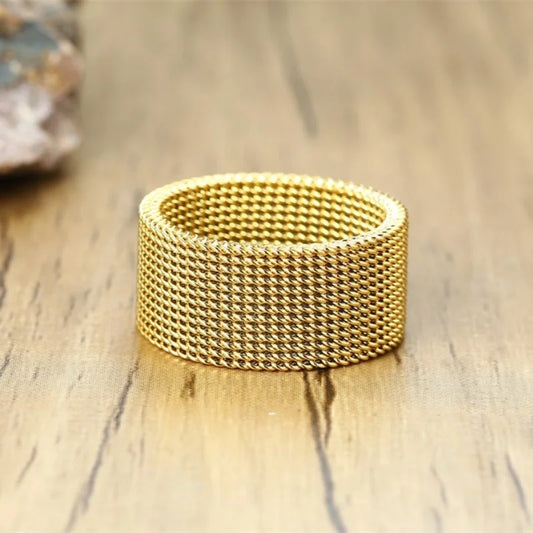 10mm Black Circle Woven Mesh Rings High Quality Stainless Steel Flexible Wedding Band Ring For Men Jewelry