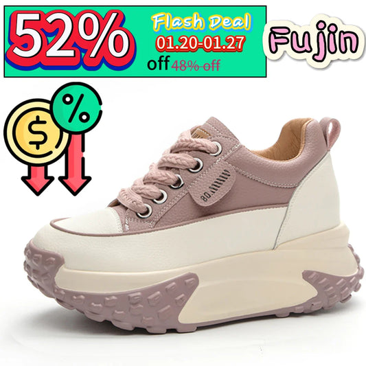 Fujin 7cm Genuine Leather Platform Wedge Fashion Women Spring
