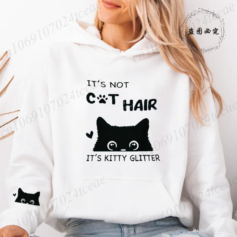 It's Not Cat Hair Printed Womens Hoodies Long Sleeve Sweatshirt Fall Winter Casual Pullover Hoodies Sportwear Tops with Pockets