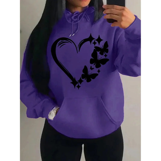Combination Of Love And Butterfly  Pattern Hoody Women Hip Hop Street Hoodies Trendy Pocket Clothes Vintage Multicolor Hoodie