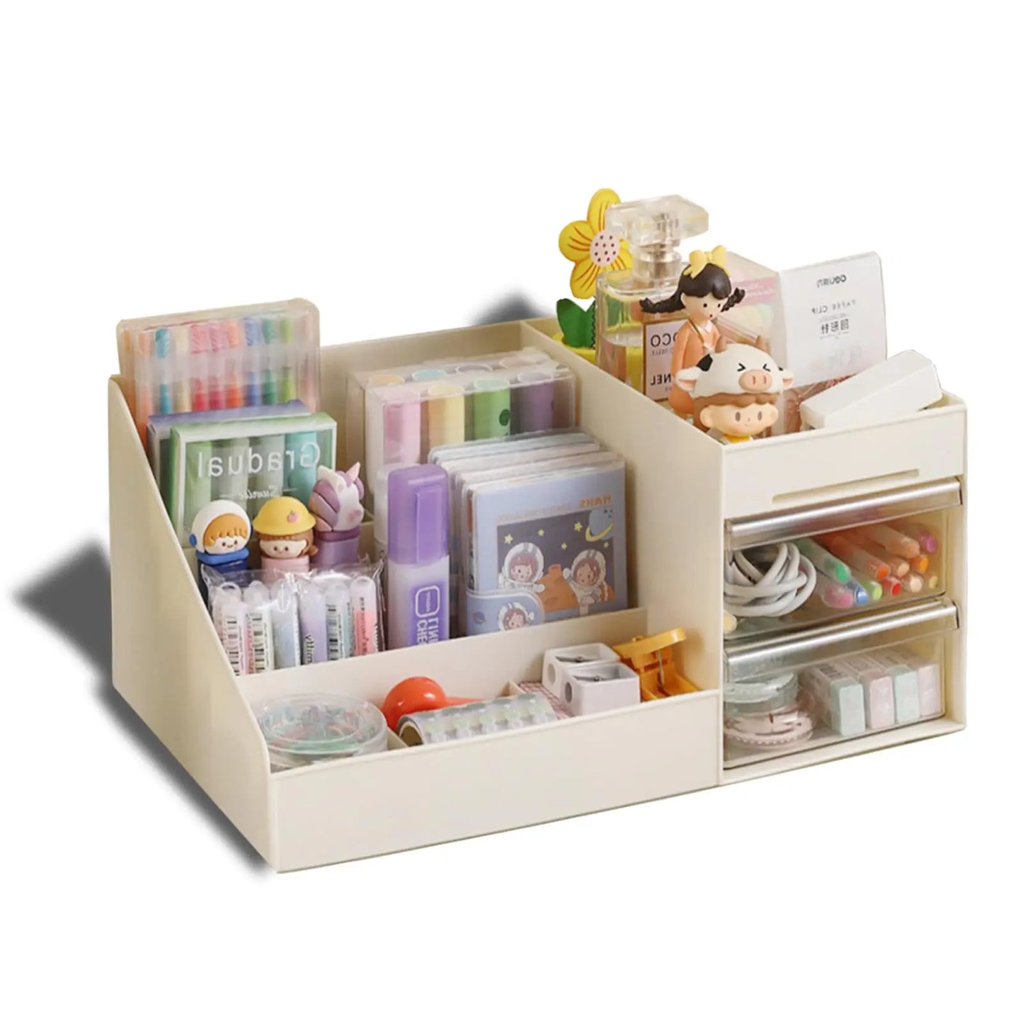 Cosmetic Display Case Desk Storage Box with Clear Drawers Large