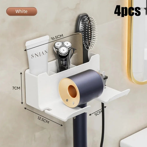 Wall mounted non perforated hair dryer storage rack Bathroom hair