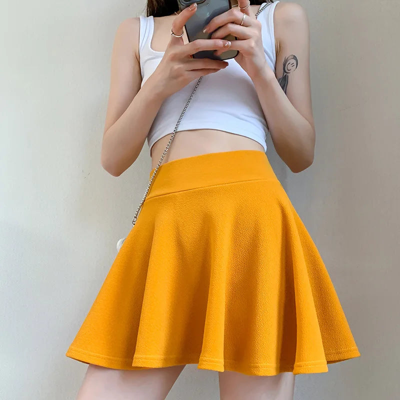 Summer Women's Skirts Fashion Sexy Mini Elastic Pleated Sun Skirts For