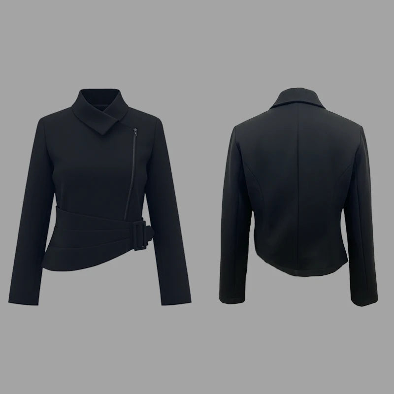 Modigirl Woman Autumn Winter Formal Evening Asymmetric Jackets 2025 New Long Sleeves Black Zipper Urban Casual Women's Outerwear