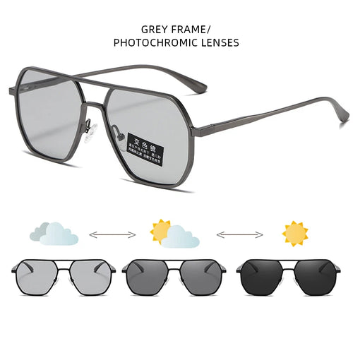 Luxury Metal Photochromic Sunglasses Men Women Fashion Polarized Sun