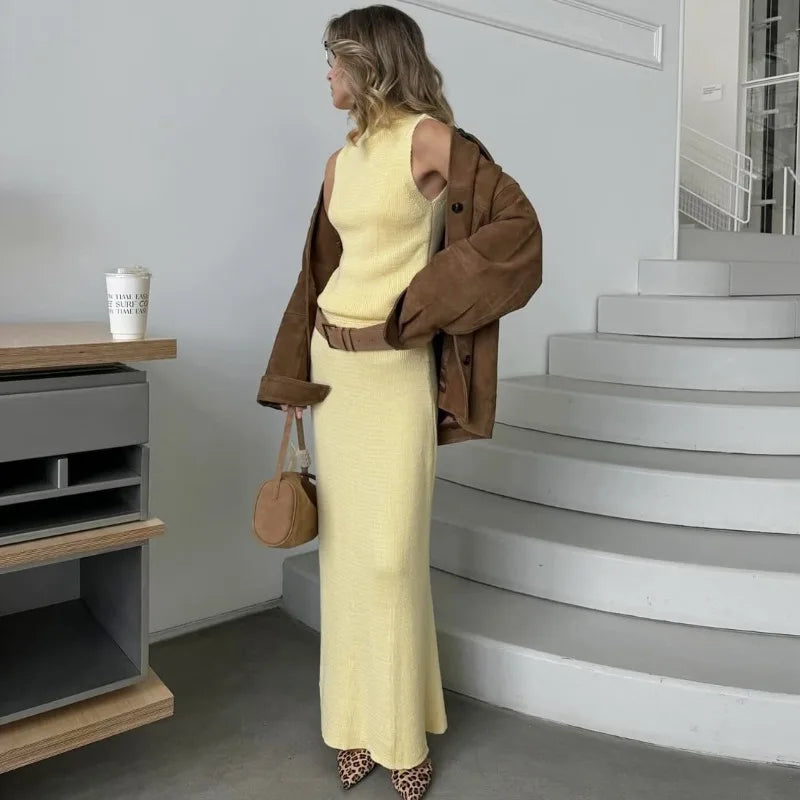 Tuularose Elegant Long Skirt Two-piece Set Women's Sleeveless Knitted