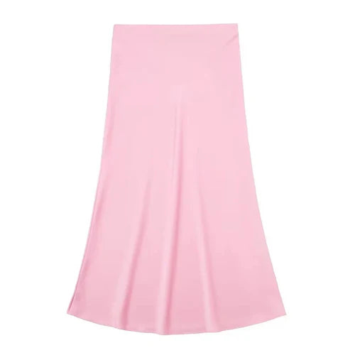 TRAFZA 2024 Y2K Casual Women Long Skirt Spring Elastic High Waisted
