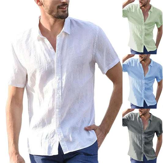 Summer Cotton Linen Shirts For Men Casual Short Sleeved Shirts Blouses