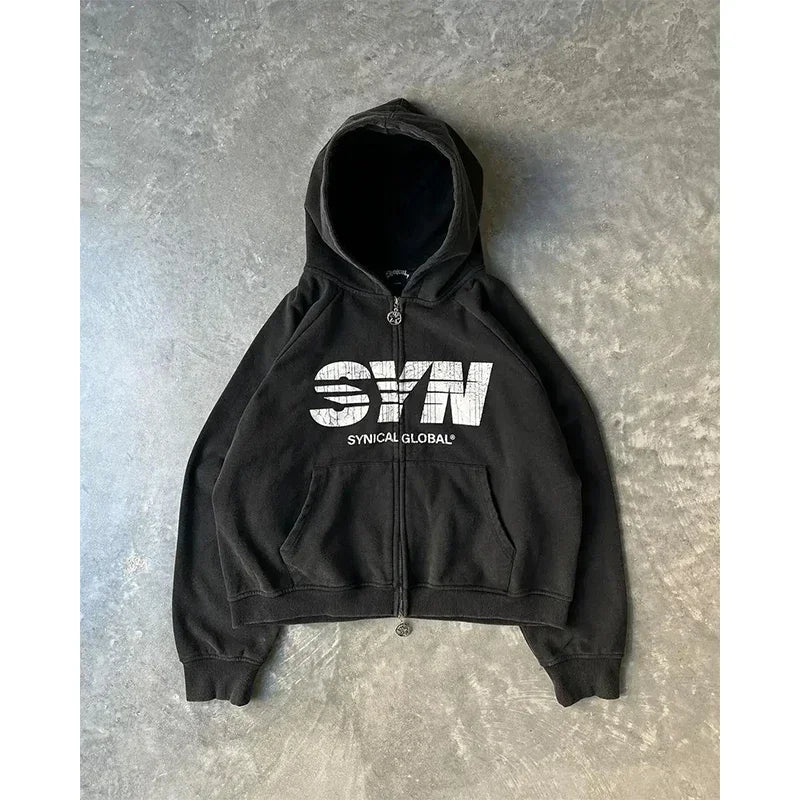 Woman Hoodie Y2K Cyber Grunge Emo Zip Up Sweatshirts Vintage Graphics Print Kpop Aesthetic Gothic Clothes Clothes for Women
