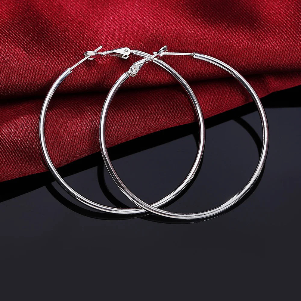 925 Sterling Silver Women's 50/60/70/80MM Round Big Hoop Earrings