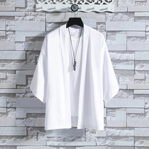 Kimono Men Cloak Kimono Para Hombre Black Coat White Cloak Beach Shirt