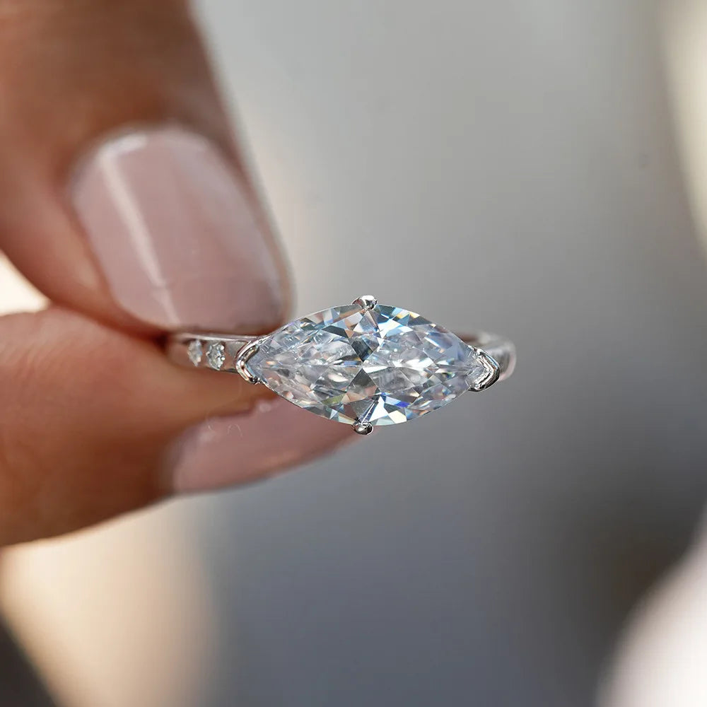 3CT Marquise Cut Moissanite Rings for Wedding Woman Sparkling Lab Diamond Engagement Bands 925 Sterling Silver Certified Jewelry