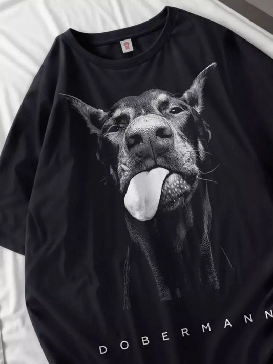 Street Women T-Shirts Doberman Printing Cotton Tops Soft Loose Tees