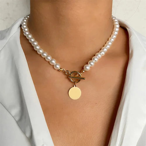 FNIO Pearl Chain Choker Necklace For Women Collar Goth Necklaces