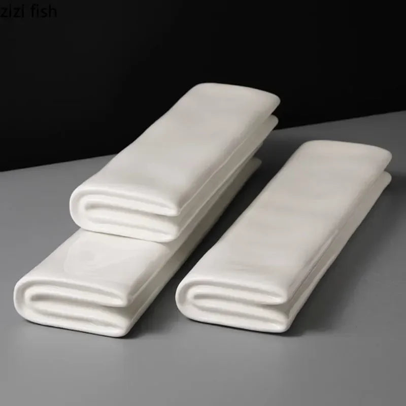 Solid Color Ceramic Folding Long Plate Restaurant Sushi Plate Dessert
