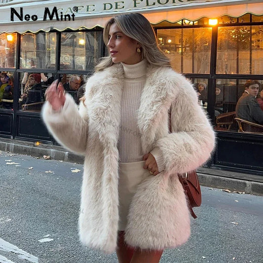 Lapels Faux Fur Coat Women 2024 Winter Brand Designer Fluffy Fox Fur