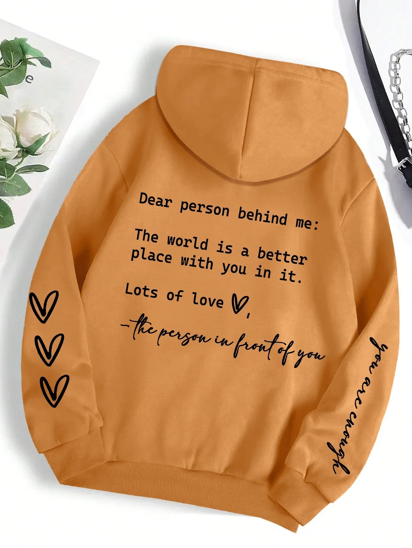 Dear Person Behind Me Letter Graphic Print Hoody Women's Fashion Soft Sweatshirt Autumn Warm Fleece Hooded Casual Loose Tops