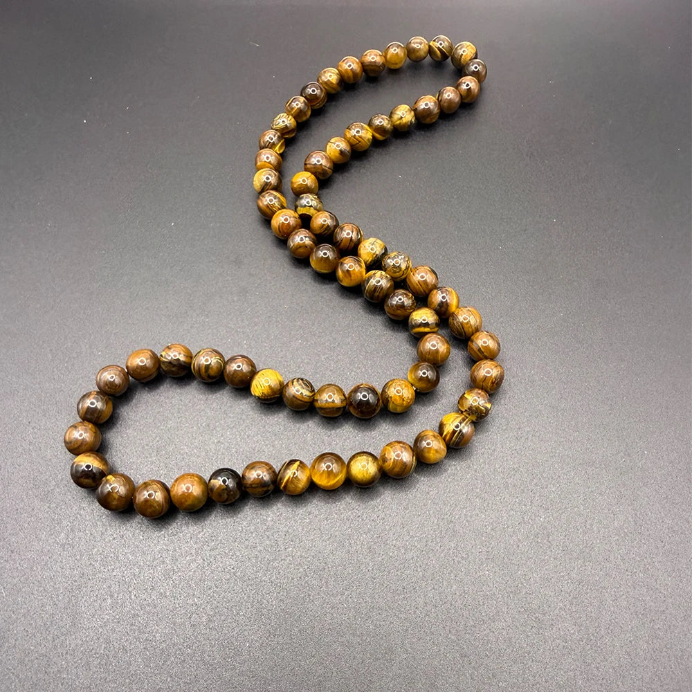 Trendy Men Necklace 6/8mm Black Lava Stone Yellow Tiger Eye Choker Rock Beads Necklace Men Jewelry Handmade Collar Dropshipping