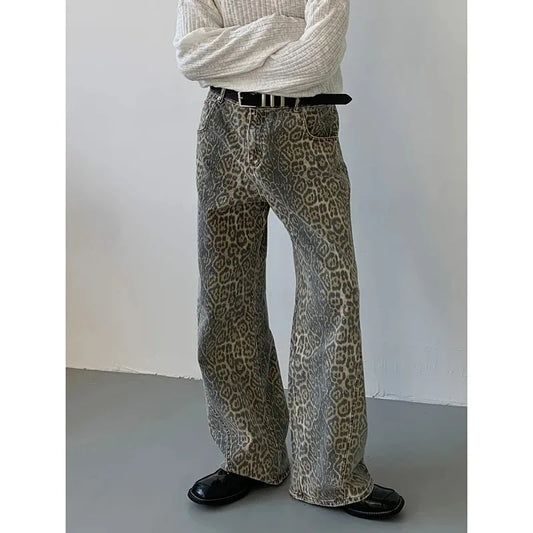 Women's Jeans Leopard High Waist Hip Hop Straight Fashion Pants
