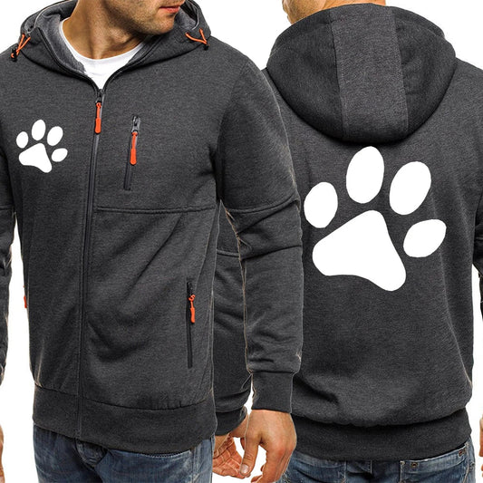 Kawaii Cartoon Dog Paw Print Zipper Hoodie For Men Fashion Oversized