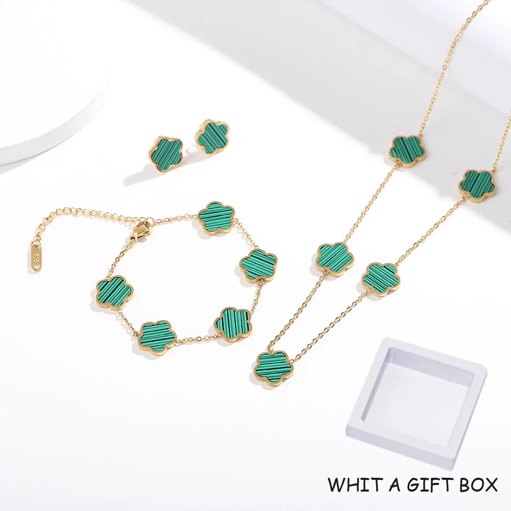 ALTERA 2023 High Quality Stainless Steel Luxury Five Leaf Flower Pendant Jewelry Set/3pcs for Women Clover Bracelet Jewelry Gift