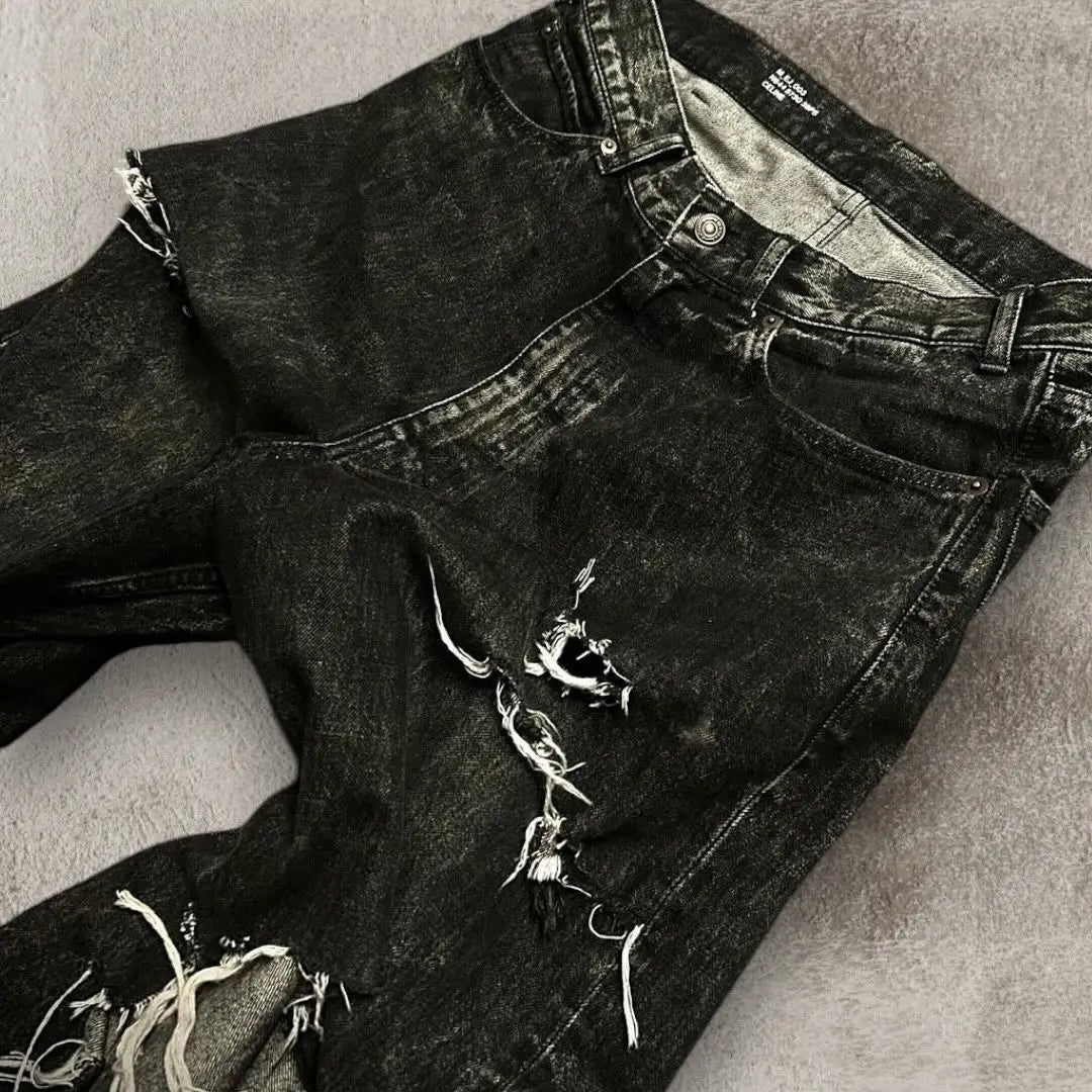 2024 New Black Ripped Baggy Jeans Goth Retro Y2k Denim Pants Men and