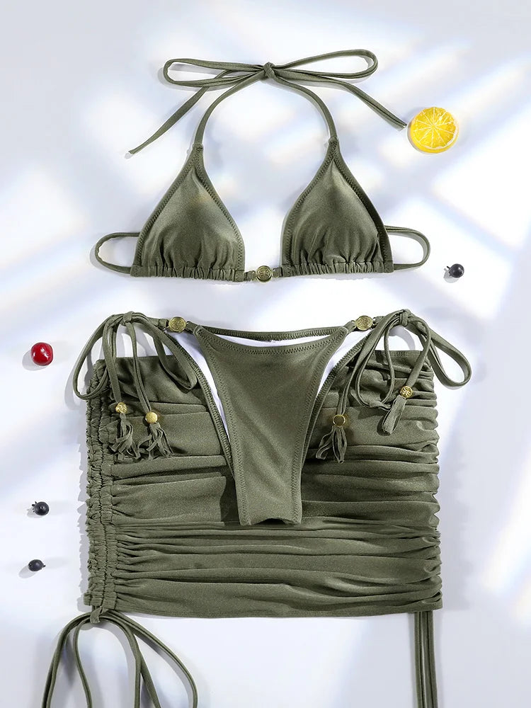 Miyouj Triangle Bikini New Two Piece Suit Solid Color Beachwear 2025 Bikini Women's Swimsuits Sexy Bathsuit Micro Thong Swimwear