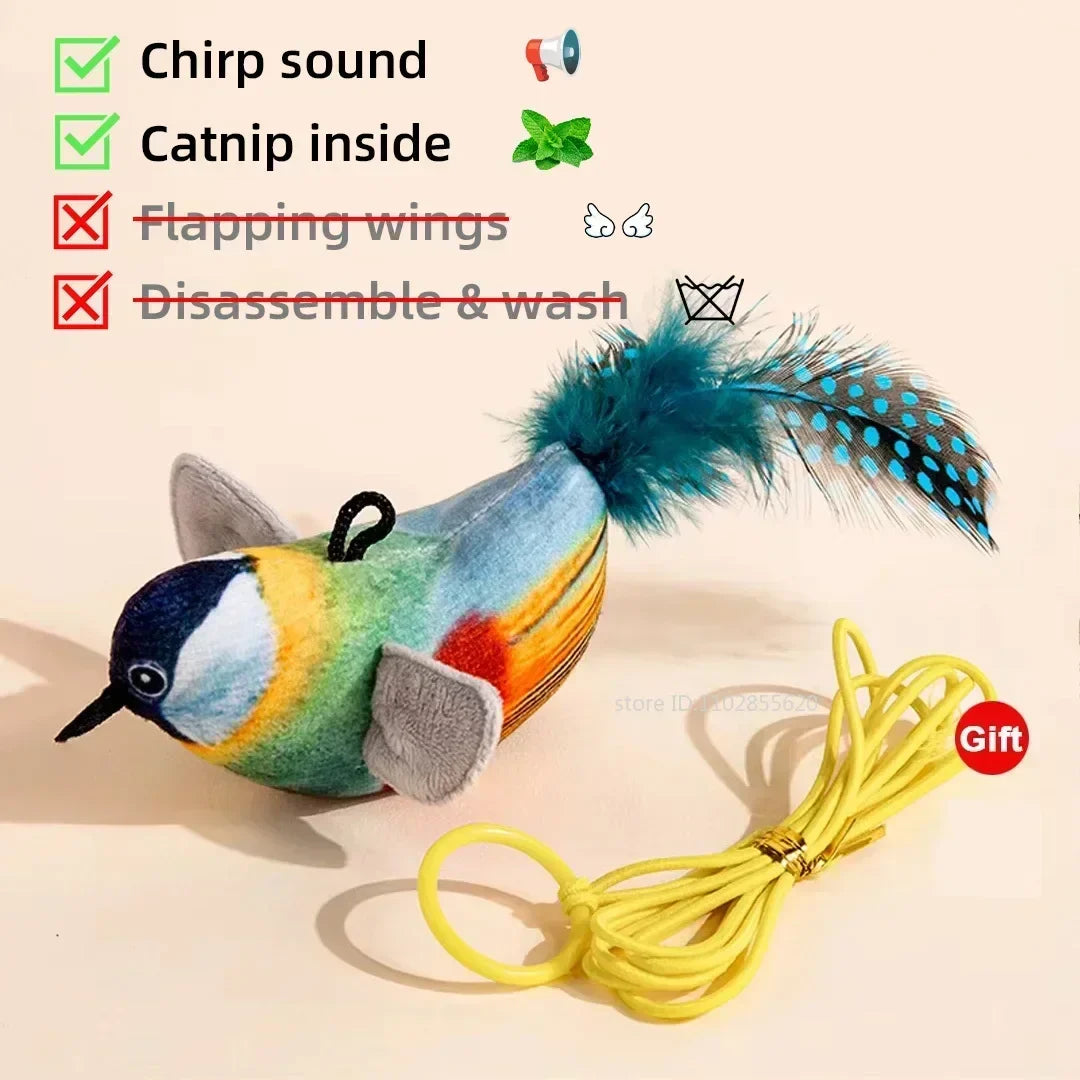 Interactive Cat Toy Chirping Flapping Sparrow Dog Toys Rechargeable Touch Squeak Bird-Shaped Plush Toy with Catnip Pet Supply