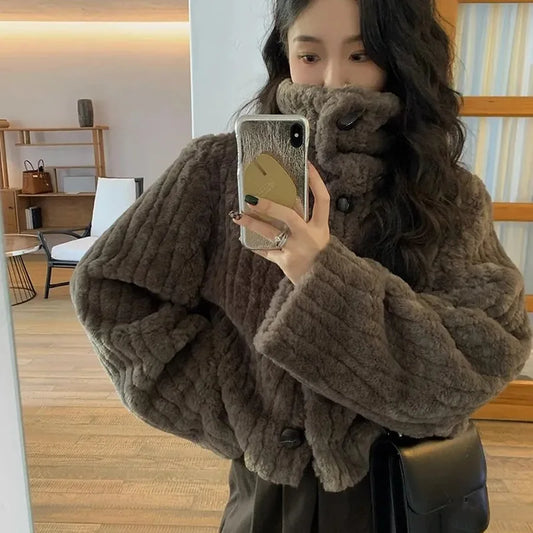 Rimocy Winter Warm Lambswool Coats Women Fashion Korean Padded Cotton