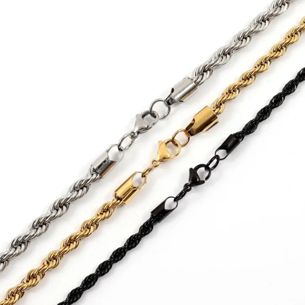Fashion Hip Hop Rope Chain Necklace Classic Stainless Steel Twisted Link Chain Necklace For Men Women  Jewelry Gift