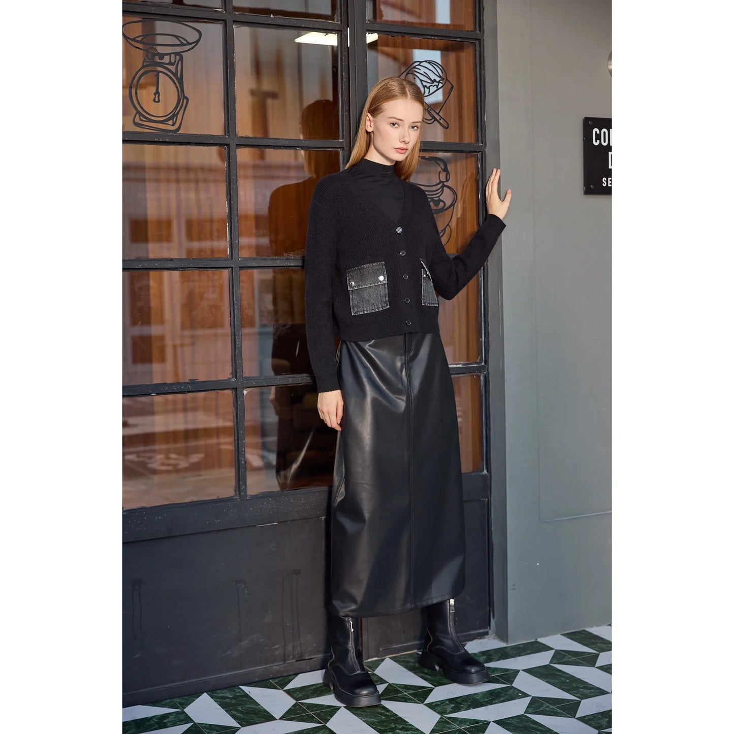 AP Women 2026 Autumn and Winter Denim V-neck Dress Knitting Cardigan Mock Neck Modal Shirt