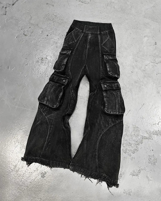 2024 New Gothic Retro Jeans for Men Wide Leg Straight Black Y2k Baggy