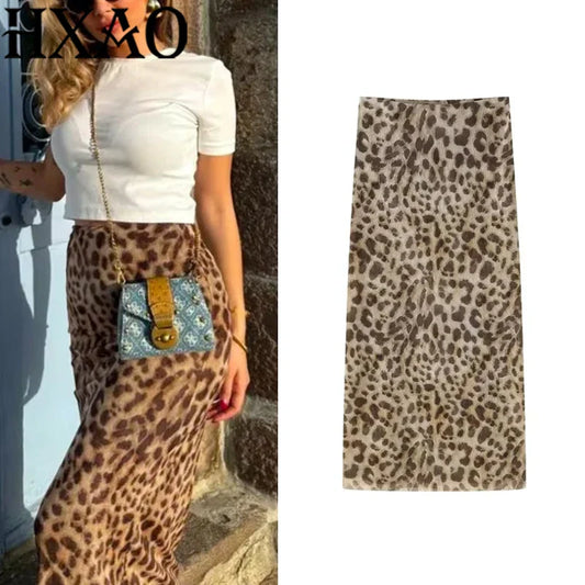 HXAO Leopard Long Skirts Women's 2024 Spring Summer Autumn Elegant