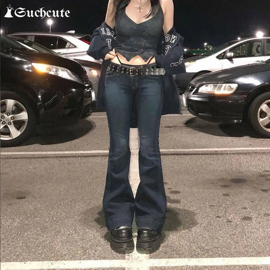 SUCHCUTE Y2k Women's Flared Pants Vintage 90s Low Waist Jeans
