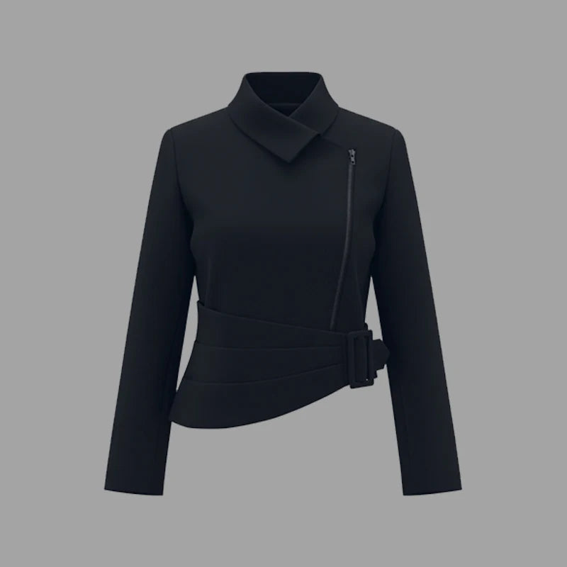 Modigirl Woman Autumn Winter Formal Evening Asymmetric Jackets 2025 New Long Sleeves Black Zipper Urban Casual Women's Outerwear