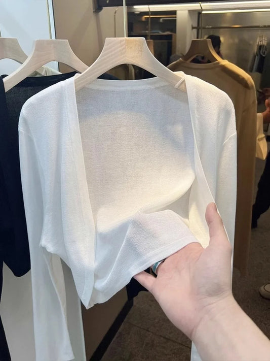 Short Ice Silk Knitted Sun Protection Cardigan Women's Thin Summer