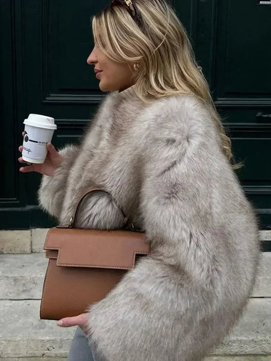 Fashion Fluffy Faux Fur Coat For Women Winter Elegant Loose Long