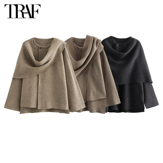 TRAF 2024 Plush Winter Coats for Women Asymmetric Scarf Demi-season