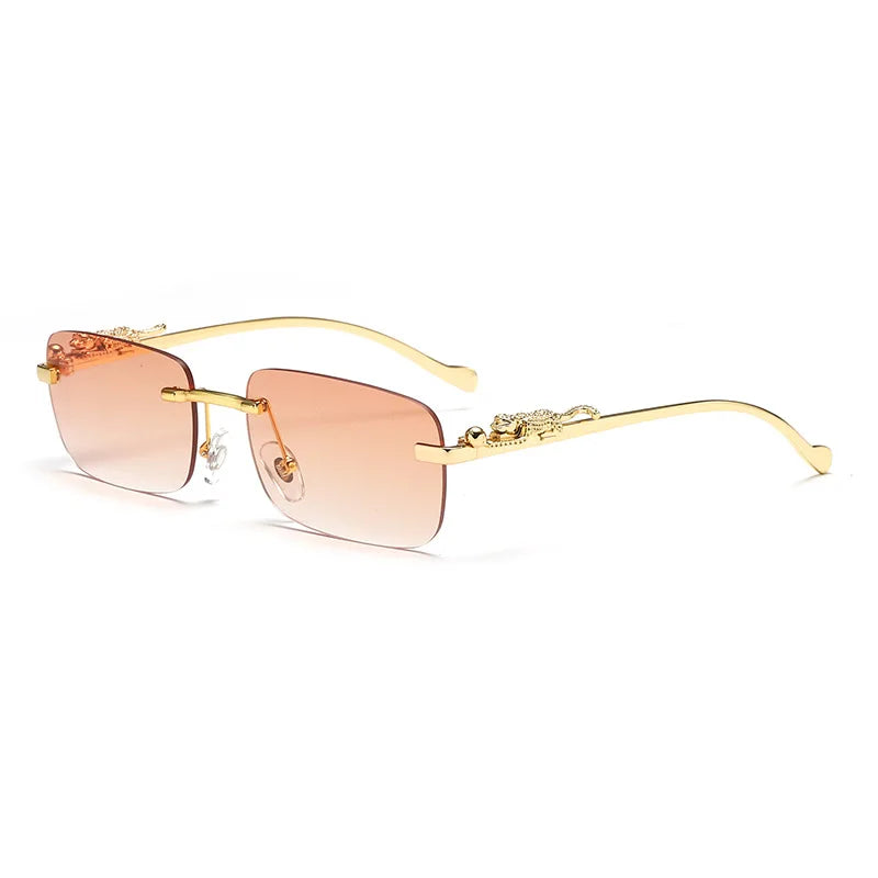 Classic Rimless Sunglasses Men Women Fashion Leopard Decoration Small