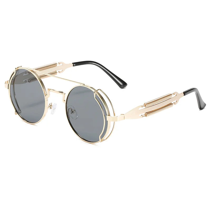 Old Metal Steampunk Flip Sunglasses Flip Men And Women Fashion Round
