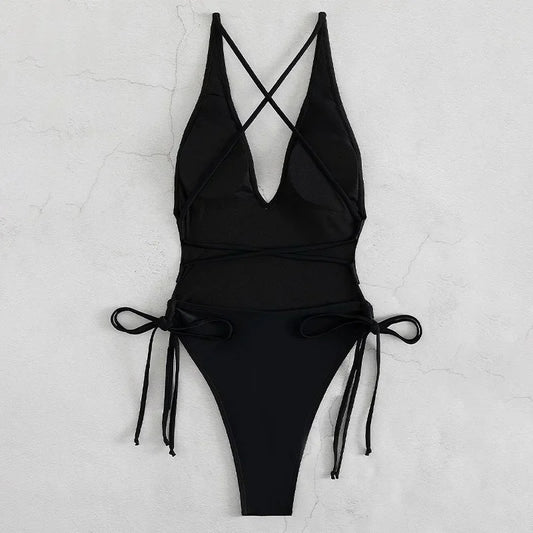 Solid Lace Up Swimsuit Woman Sexy Swimsuit Swimwear For Women Push Up