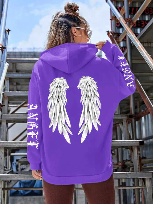 Beautiful Angel Wings Printed Hoodies Women Warm Comfortable Casual