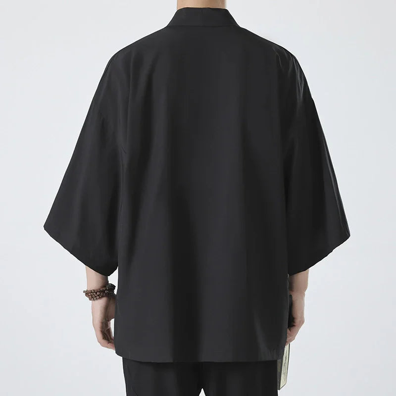 Kimono Men Cloak Kimono Para Hombre Black Coat White Cloak Beach Shirt