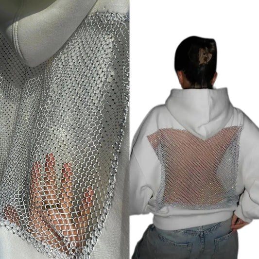 Y2K Womens Clothes Gothic Sexy Hollow Mesh Hoodie Fashion Translucent Pullover Sweatshirt Casual Long Sleeves Jacket Streetwear
