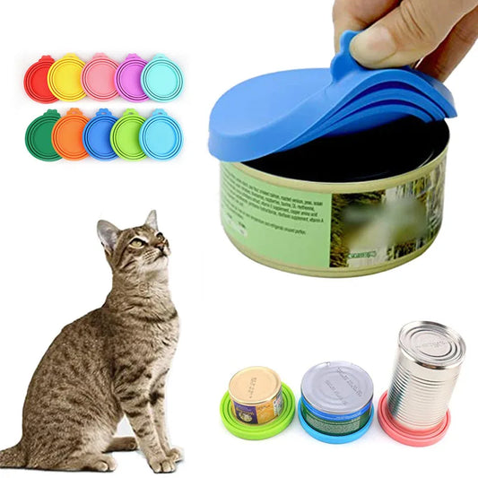 2pcs/set Reusable Pet Food Can Cover and Spoon Portable Dogs Cat